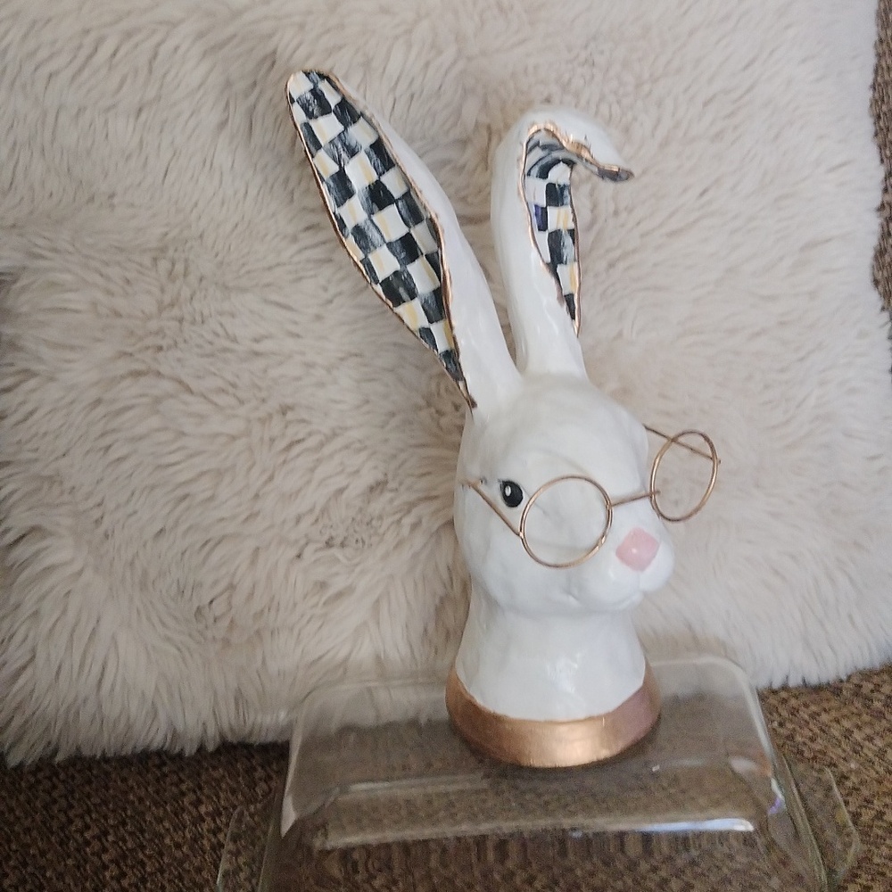 Whimsical Resin Bunny Rabbit Alice in wonderland 11" Hand Painted